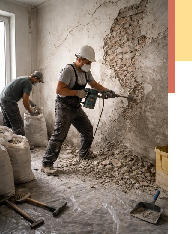 Демонтаж штукатурки со стен в Шелехове от 7715 руб/м² — быстро и недорого | ОТДЕЛОЧНИК-Шлх