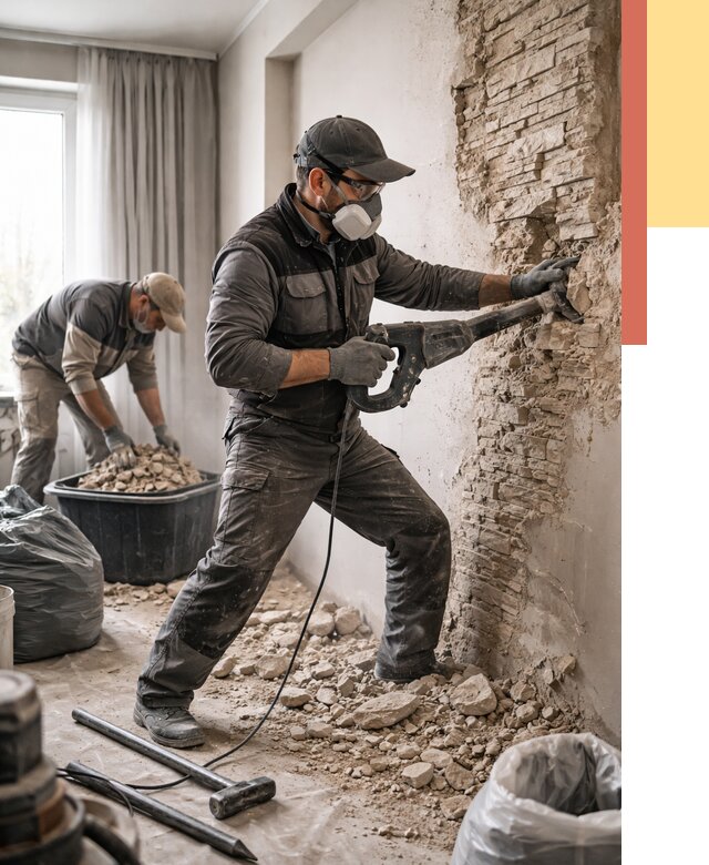 Демонтаж декоративного камня в Шелехове от 1554 руб/м² — быстро и недорого | ОТДЕЛОЧНИК-Шлх