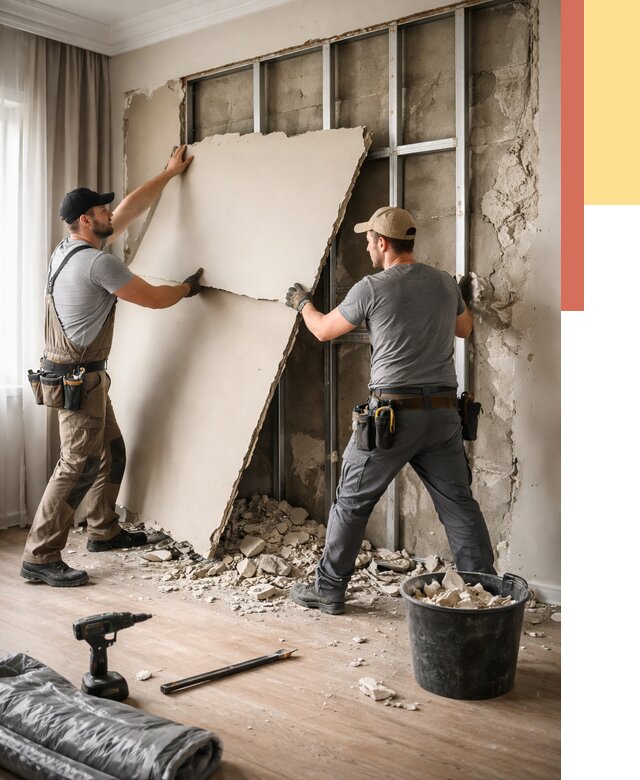 Демонтаж гипсокартона со стен в Шелехове от 375 руб. — услуги демонтажа | ОТДЕЛОЧНИК-Шлх