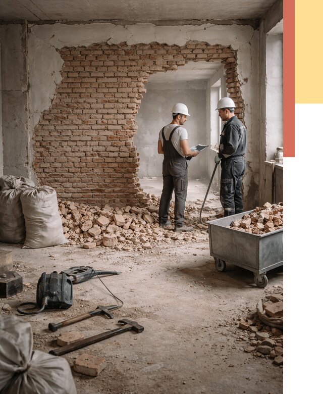 Демонтаж кирпичных стен в Шелехове от 4500 руб. — быстро, недорого, под ключ | ОТДЕЛОЧНИК-Шлх