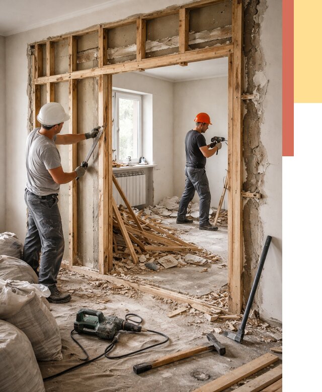 Демонтаж деревянных перегородок в Шелехове от 3429 руб. — быстро и недорого | ОТДЕЛОЧНИК-Шлх