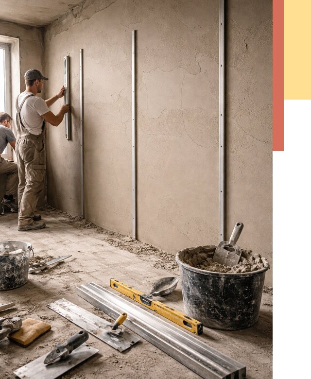 Штукатурка стен по маякам в Шелехове от 5893 руб./м² — выравнивание под ключ | ОТДЕЛОЧНИК-Шлх