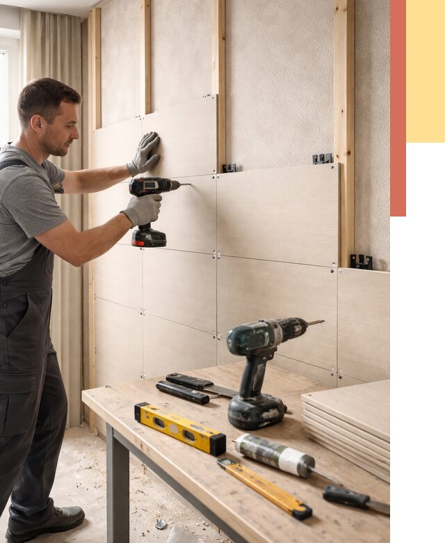 Монтаж МДФ панелей на стены в Шелехове от 1339 руб. под ключ | ОТДЕЛОЧНИК-Шлх