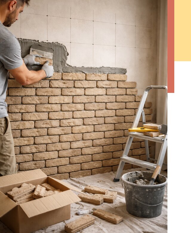 Монтаж декоративного кирпича в Шелехове от 3429 руб./м² — быстро и недорого | ОТДЕЛОЧНИК-Шлх