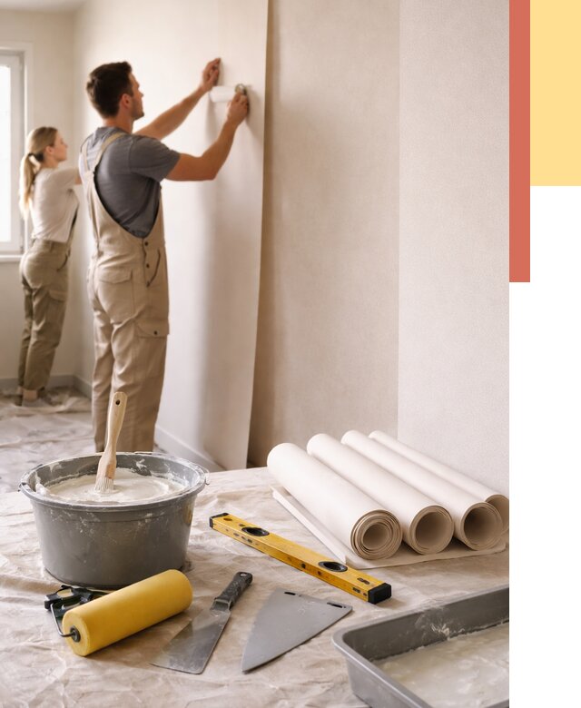 Поклейка бумажных обоев в Шелехове от 5893 руб./м2 — быстро и недорого | ОТДЕЛОЧНИК-Шлх