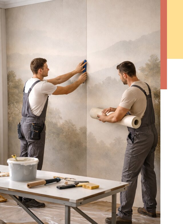 Поклейка фотообоев в Шелехове от 9108 руб/м² — быстро и недорого | ОТДЕЛОЧНИК-Шлх