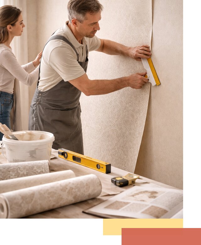 Поклейка обоев с подбором рисунка в Шелехове