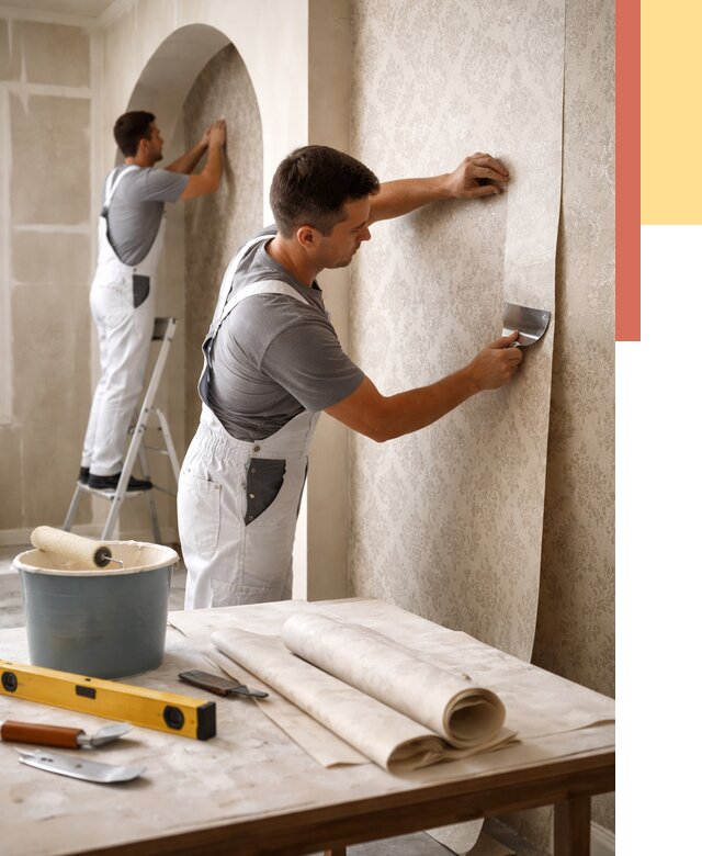 Поклейка обоев на сложные стены в Шелехове от 3000 руб. под ключ | ОТДЕЛОЧНИК-Шлх