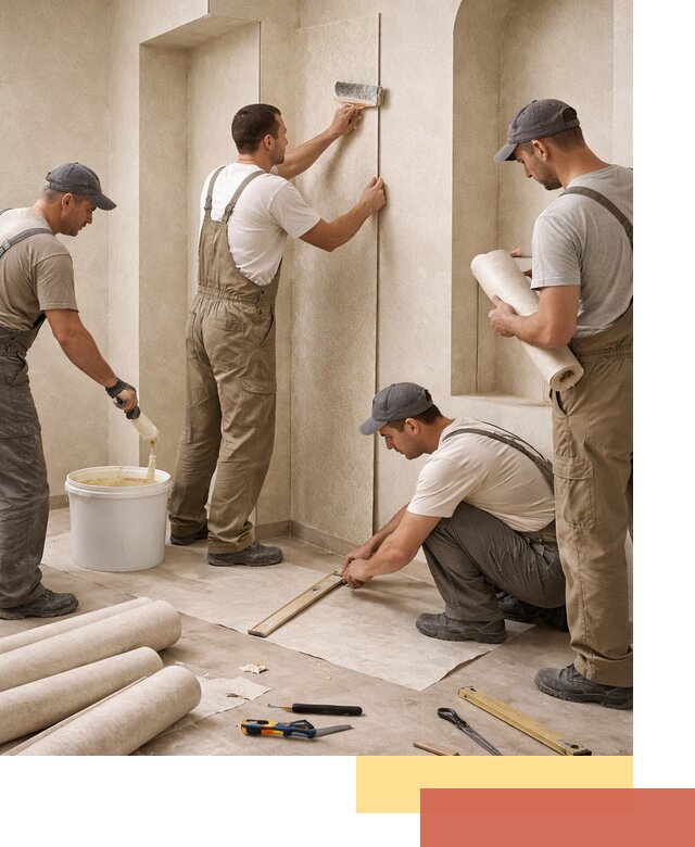 Поклейка обоев на сложные стены и неровные поверхности в Шелехове