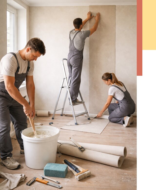 Оклейка стен обоями в Шелехове от 3750 руб/м2 — быстро и недорого | ОТДЕЛОЧНИК-Шлх