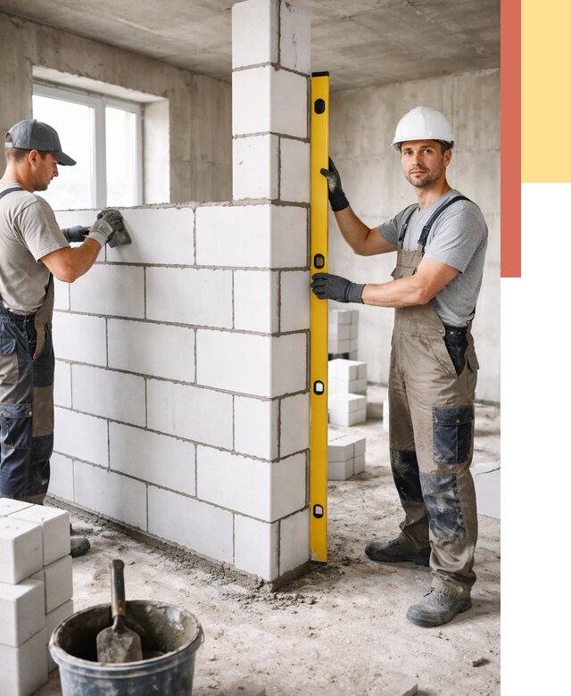 Кладка перегородок из пеноблока в Шелехове от 1929 руб. под ключ | ОТДЕЛОЧНИК-Шлх