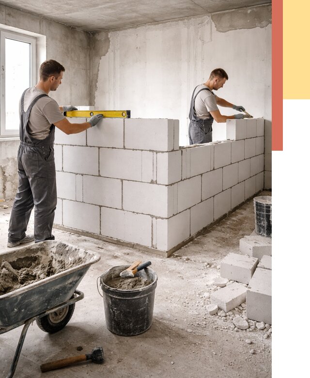 Кладка перегородок из ПГП в Шелехове от 2679 руб./м2 — монтаж и возведение под ключ | ОТДЕЛОЧНИК-Шлх