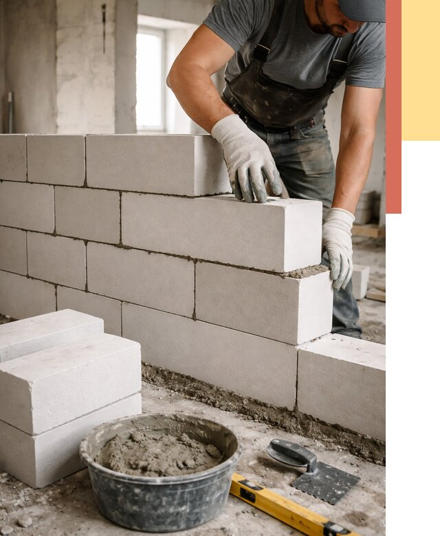 Кладка перегородок из силикатного блока в Шелехове от 4286 руб. под ключ | ОТДЕЛОЧНИК-Шлх