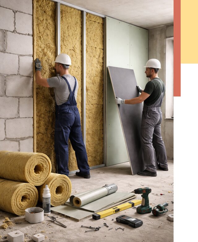 Шумоизоляция перегородок из блоков в Шелехове от 1982 руб./м² — быстро и недорого | ОТДЕЛОЧНИК-Шлх