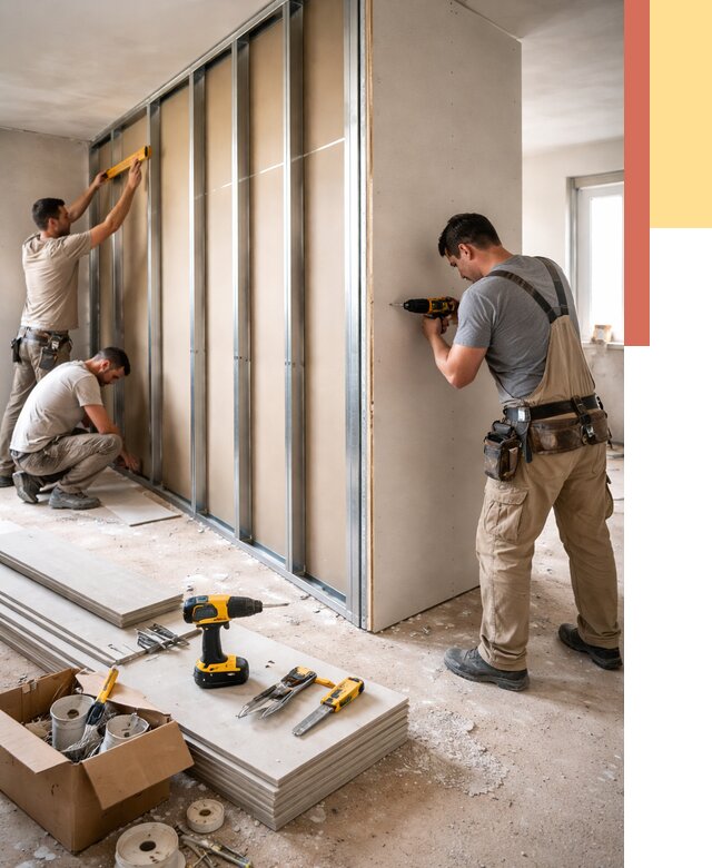 Монтаж однослойной перегородки из гипсокартона в Шелехове от 696 руб. | ОТДЕЛОЧНИК-Шлх