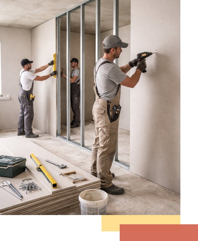 Однослойная перегородка из гипсокартона в Шелехове под ключ, монтаж и отделка