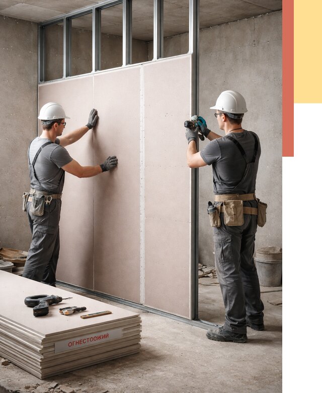Перегородка из огнестойкого гипсокартона в Шелехове от 1982 руб. под ключ | ОТДЕЛОЧНИК-Шлх