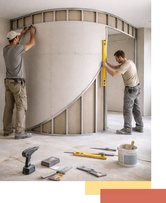 Радиусная перегородка из гипсокартона в Шелехове под ключ