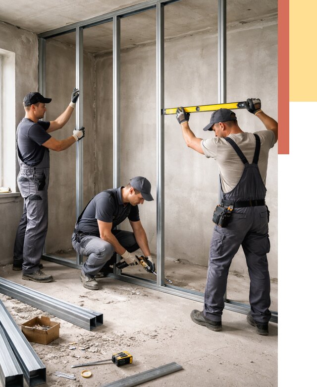 Монтаж каркаса перегородки из профиля в Шелехове от 804 руб. | ОТДЕЛОЧНИК-Шлх