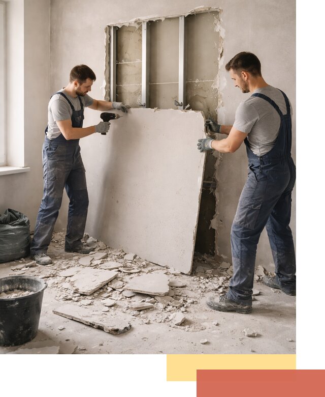 Демонтаж перегородки из гипсокартона в Шелехове быстрый и аккуратный