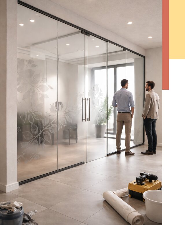 Стеклянные перегородки с рисунком в Шелехове от 13394 руб. монтаж и нанесение | ОТДЕЛОЧНИК-Шлх