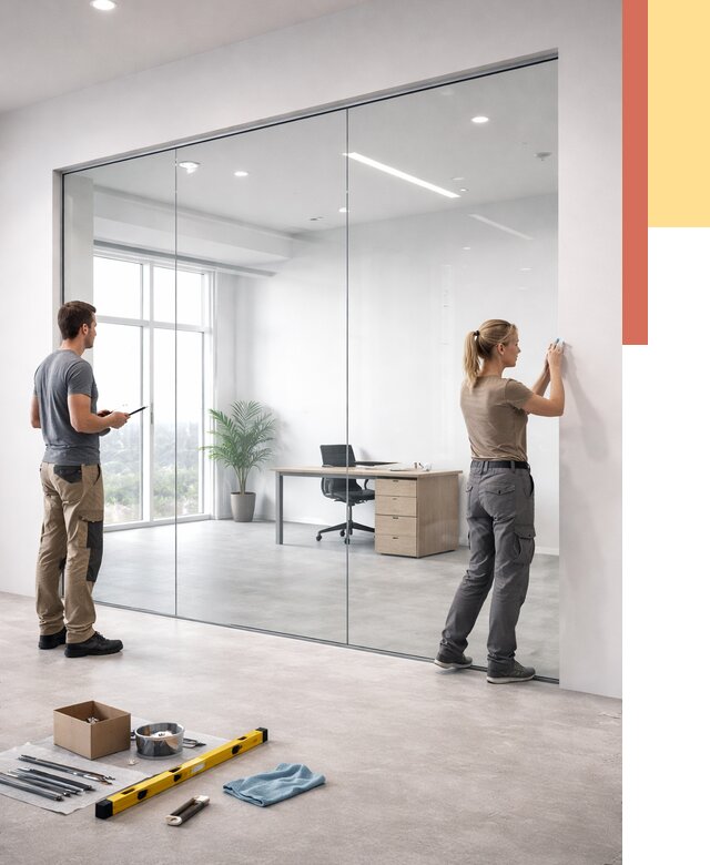 Перегородки из закаленного стекла в Шелехове от 10179 руб. под ключ | ОТДЕЛОЧНИК-Шлх