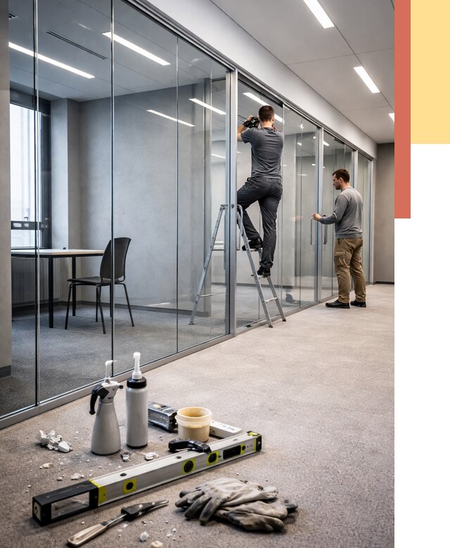 Стеклянные офисные перегородки в Шелехове от 9108 руб. — монтаж и установка | ОТДЕЛОЧНИК-Шлх