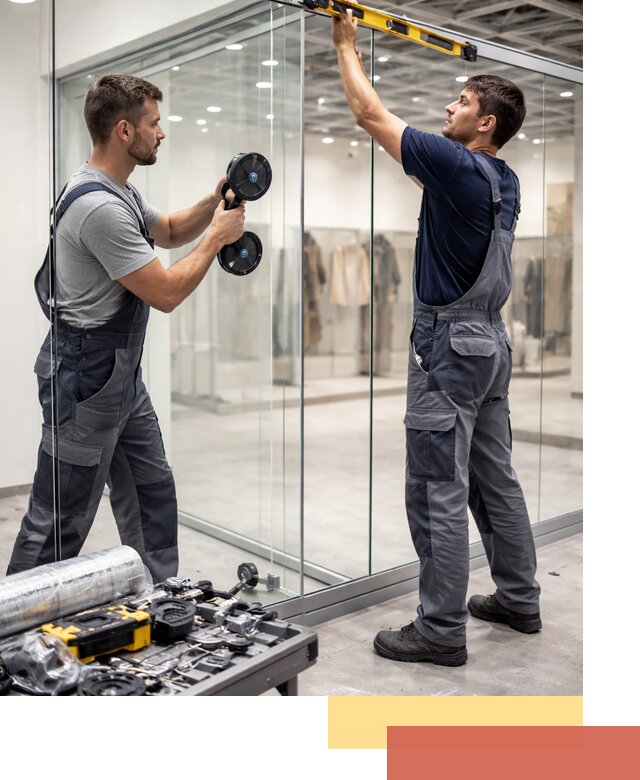 Стеклянные перегородки для магазинов в Шелехове — монтаж и установка