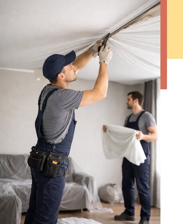 Демонтаж натяжного потолка в Шелехове от 4822 руб. — снятие и разбор под ключ | ОТДЕЛОЧНИК-Шлх