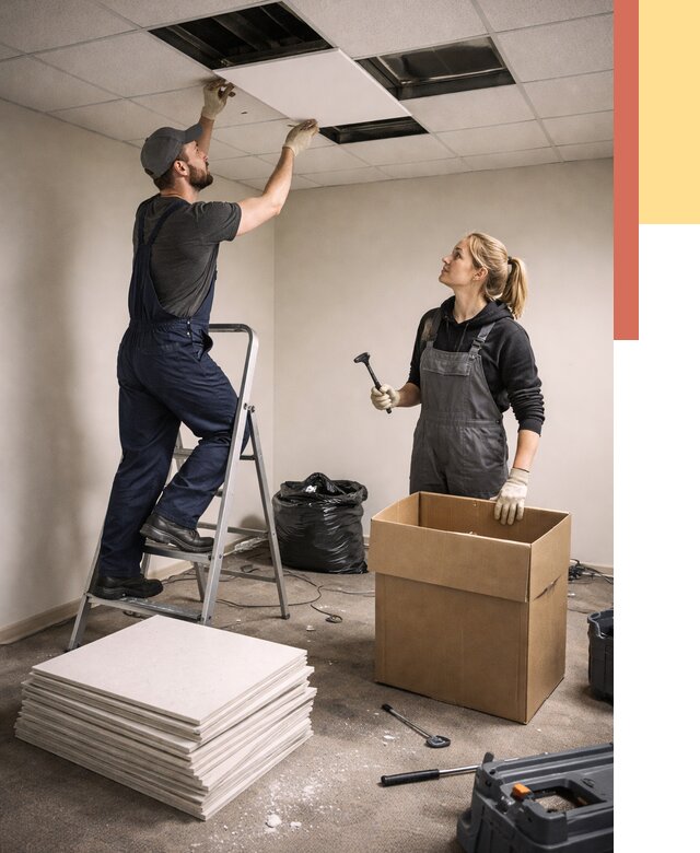 Демонтаж потолочной плитки в Шелехове от 4822 руб. быстро и недорого | ОТДЕЛОЧНИК-Шлх