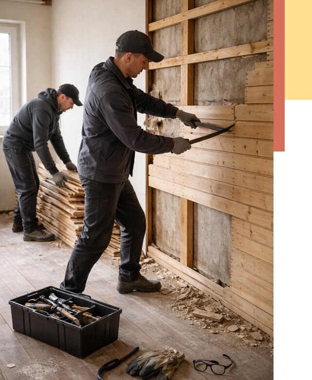 Демонтаж вагонки в Шелехове от 4072 руб/м2 — быстро и недорого | ОТДЕЛОЧНИК-Шлх