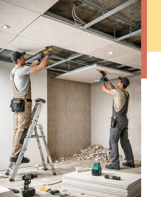 Монтаж акустического потолка в Шелехове от 6965 руб/м2 — быстро и недорого | ОТДЕЛОЧНИК-Шлх