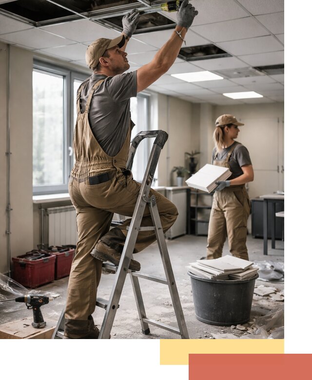 Ремонт потолка Армстронг и замена плит в Шелехове