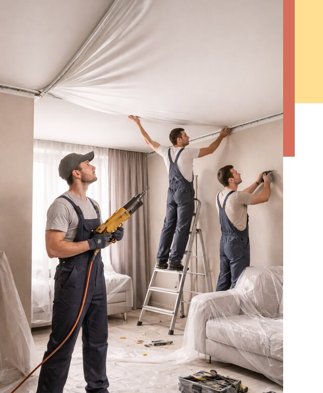 Установка натяжного потолка в Шелехове от 4822 руб. | Быстро и недорого — ОТДЕЛОЧНИК-Шлх