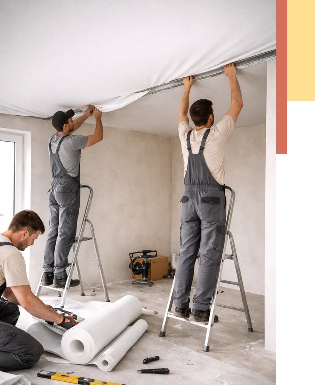 Монтаж тканевого натяжного потолка в Шелехове от 3750 руб. под ключ | ОТДЕЛОЧНИК-Шлх