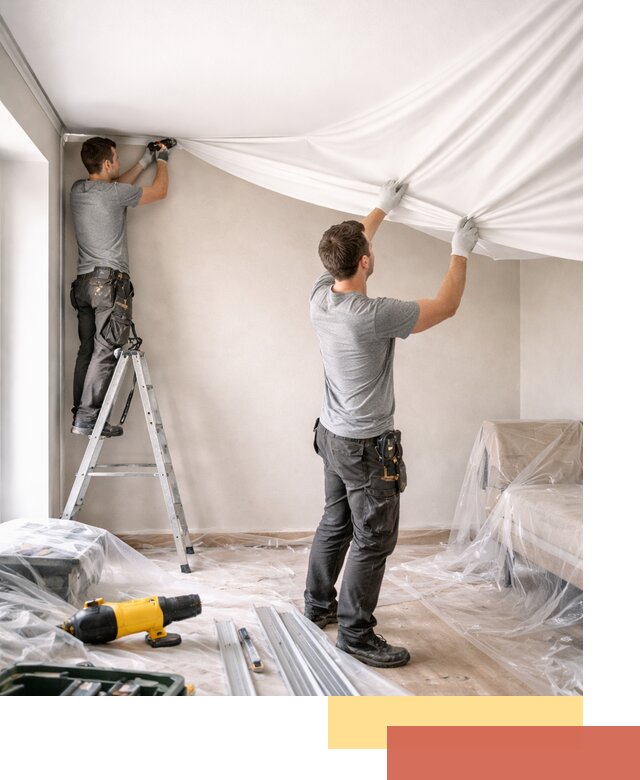 Монтаж тканевого натяжного потолка в Шелехове недорого и быстро