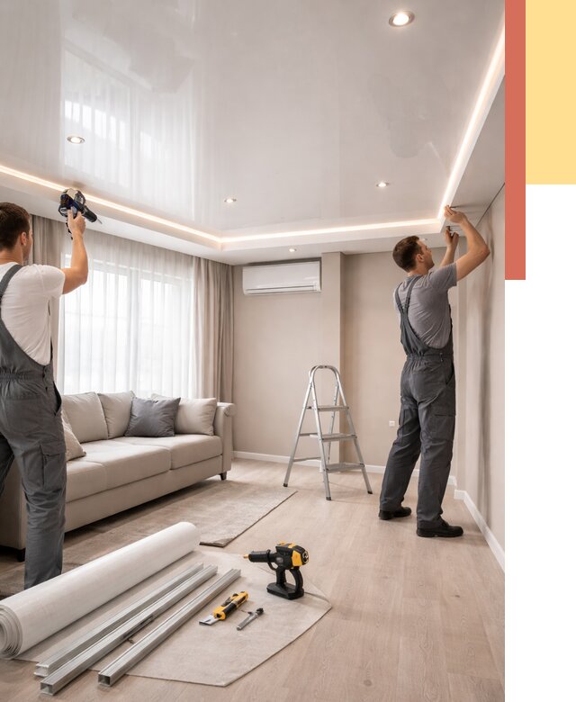 Монтаж глянцевого натяжного потолка в Шелехове от 804 руб. под ключ | ОТДЕЛОЧНИК-Шлх