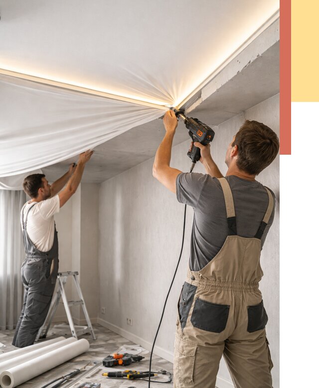 Монтаж натяжного потолка с подсветкой в Шелехове от 1018 руб. | ОТДЕЛОЧНИК-Шлх