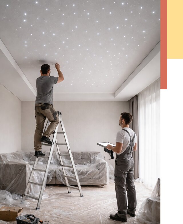 Монтаж натяжного потолка «звездное небо» в Шелехове от 6965 руб. | ОТДЕЛОЧНИК-Шлх