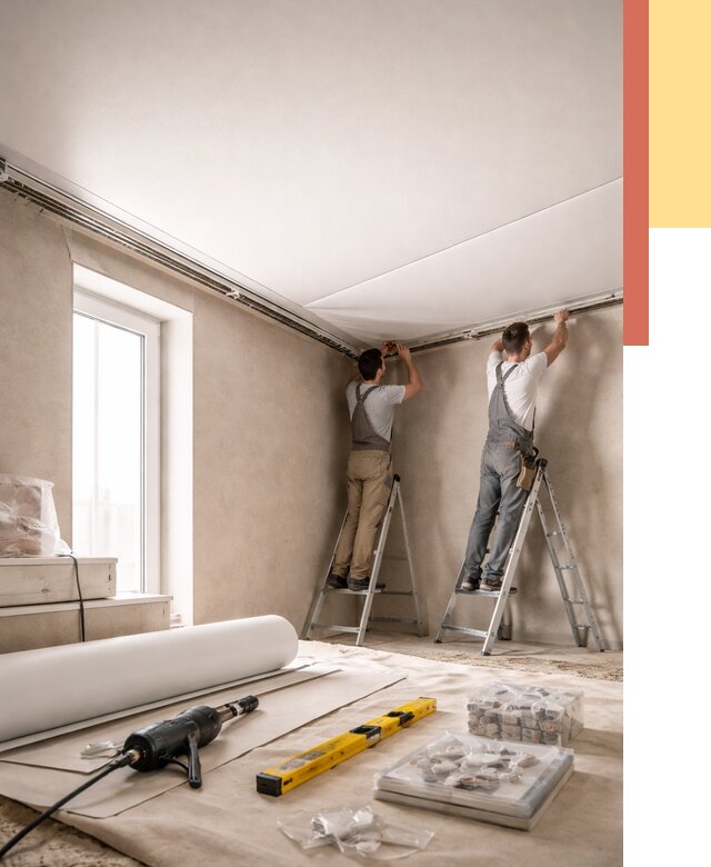 Монтаж натяжного потолка в спальне в Шелехове от 4072 руб. под ключ | ОТДЕЛОЧНИК-Шлх