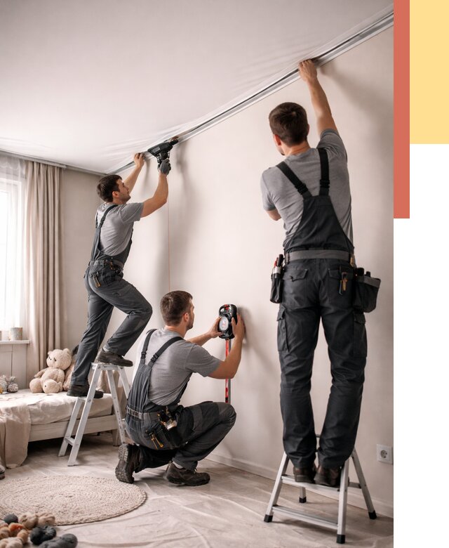 Монтаж натяжного потолка в детской в Шелехове от 3750 руб. — быстро и недорого | ОТДЕЛОЧНИК-Шлх