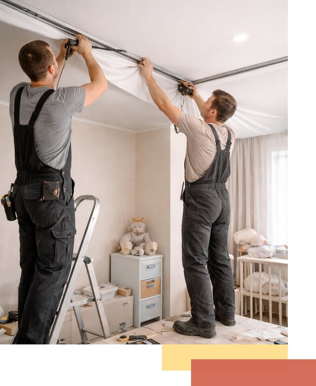 Монтаж натяжного потолка в детской комнате в Шелехове