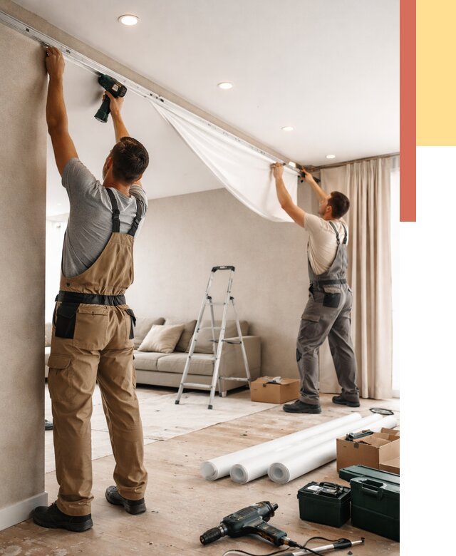 Монтаж натяжного потолка в гостиной в Шелехове от 589 руб. | ОТДЕЛОЧНИК-Шлх