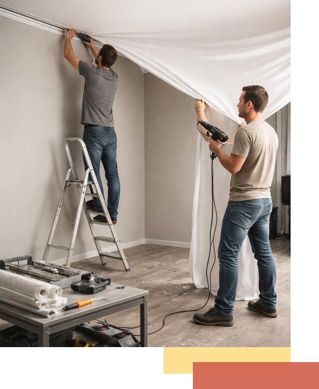 Монтаж натяжного потолка в студии в Шелехове