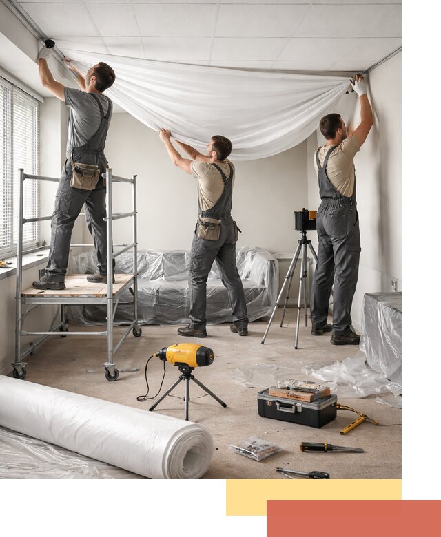 Монтаж натяжного потолка в офисе в Шелехове