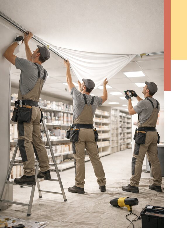 Монтаж натяжного потолка в магазине в Шелехове от 4822 руб. быстро и недорого | ОТДЕЛОЧНИК-Шлх