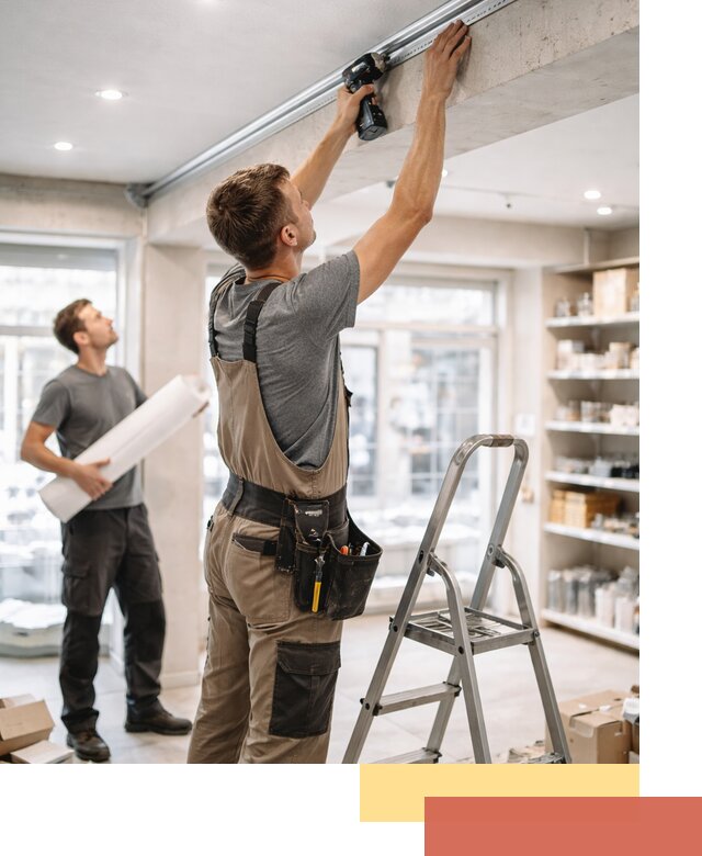 Монтаж натяжных потолков в магазине в Шелехове