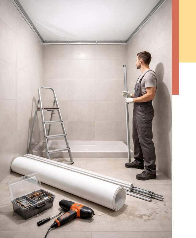 Монтаж натяжного потолка в санузле в Шелехове от 1982 руб. — ОТДЕЛОЧНИК-Шлх