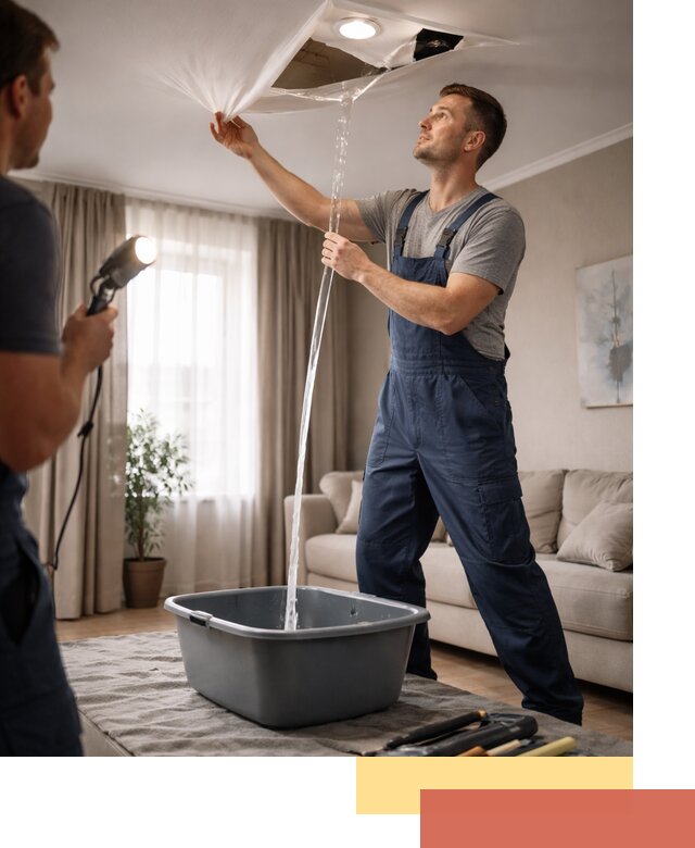 Слив воды с натяжного потолка в Шелехове быстро и аккуратно