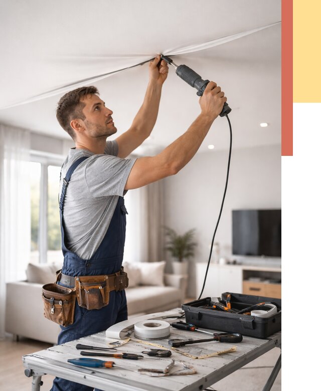 Ремонт натяжных потолков в Шелехове от 10179 руб. под ключ — ОТДЕЛОЧНИК-Шлх